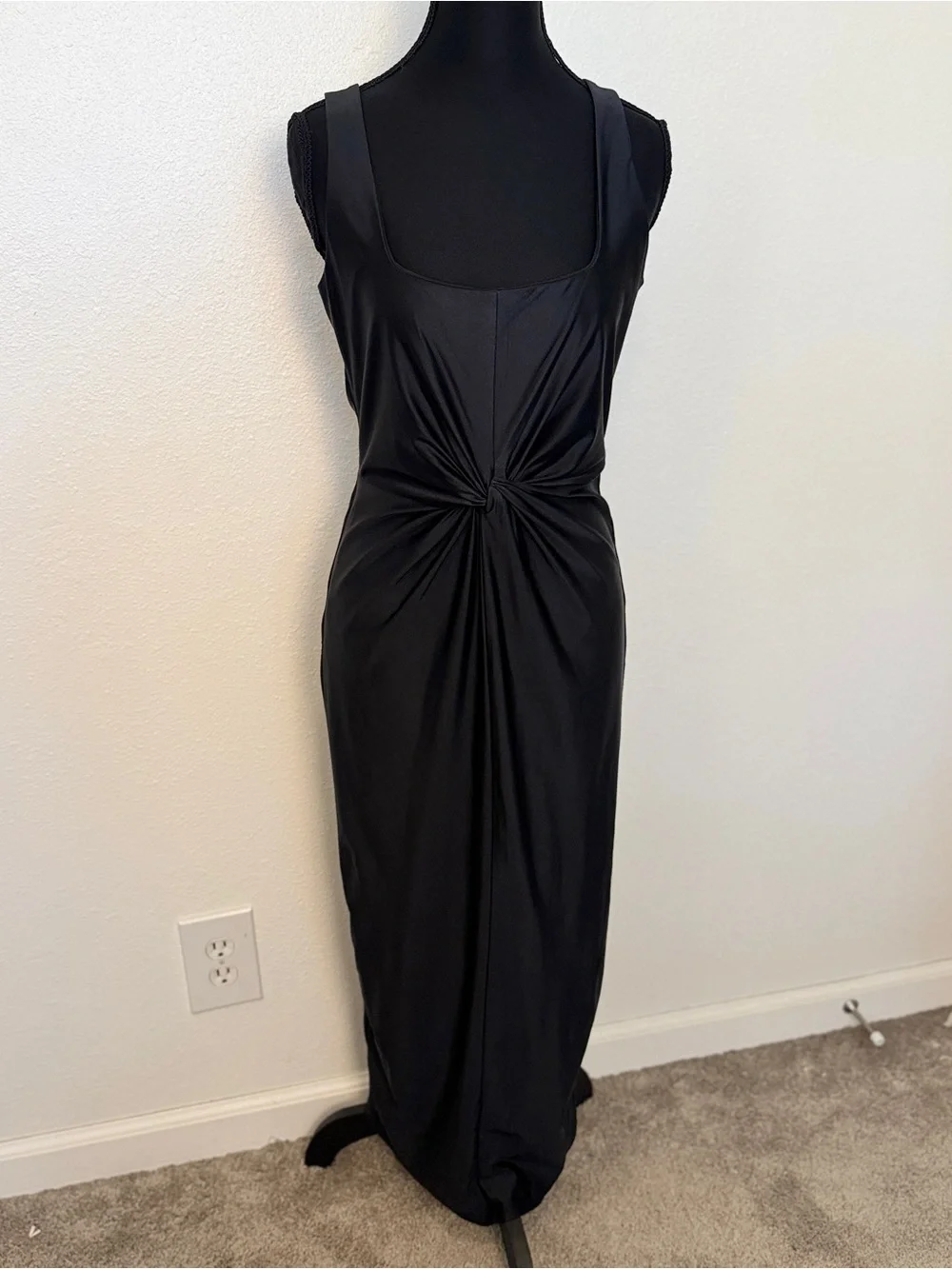 Good American Twist Waist Midi Dress Black Sleeveless Bodycon L - Picture 2 of 4